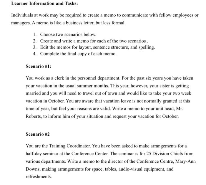 Learner Information and Tasks: Individuals at