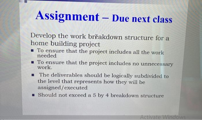 Typical work breakdown structure of building a