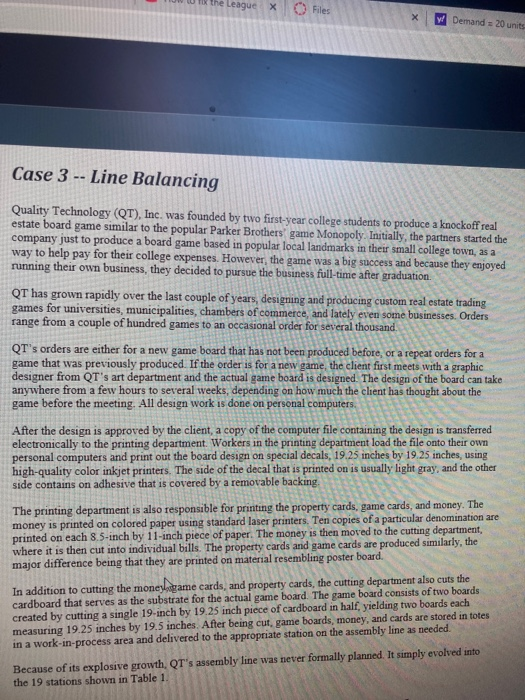 League X Files y Demand = 20 units Case 3 -- Line
