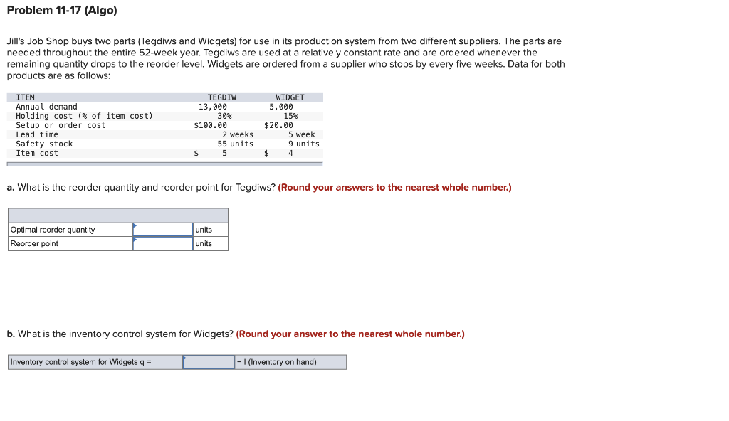 Problem 11-17 (Algo) Jill's Job Shop buys two