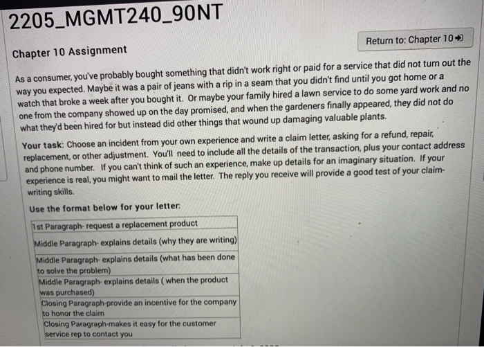 2205_MGMT240_90NT Chapter 10 Assignment Return