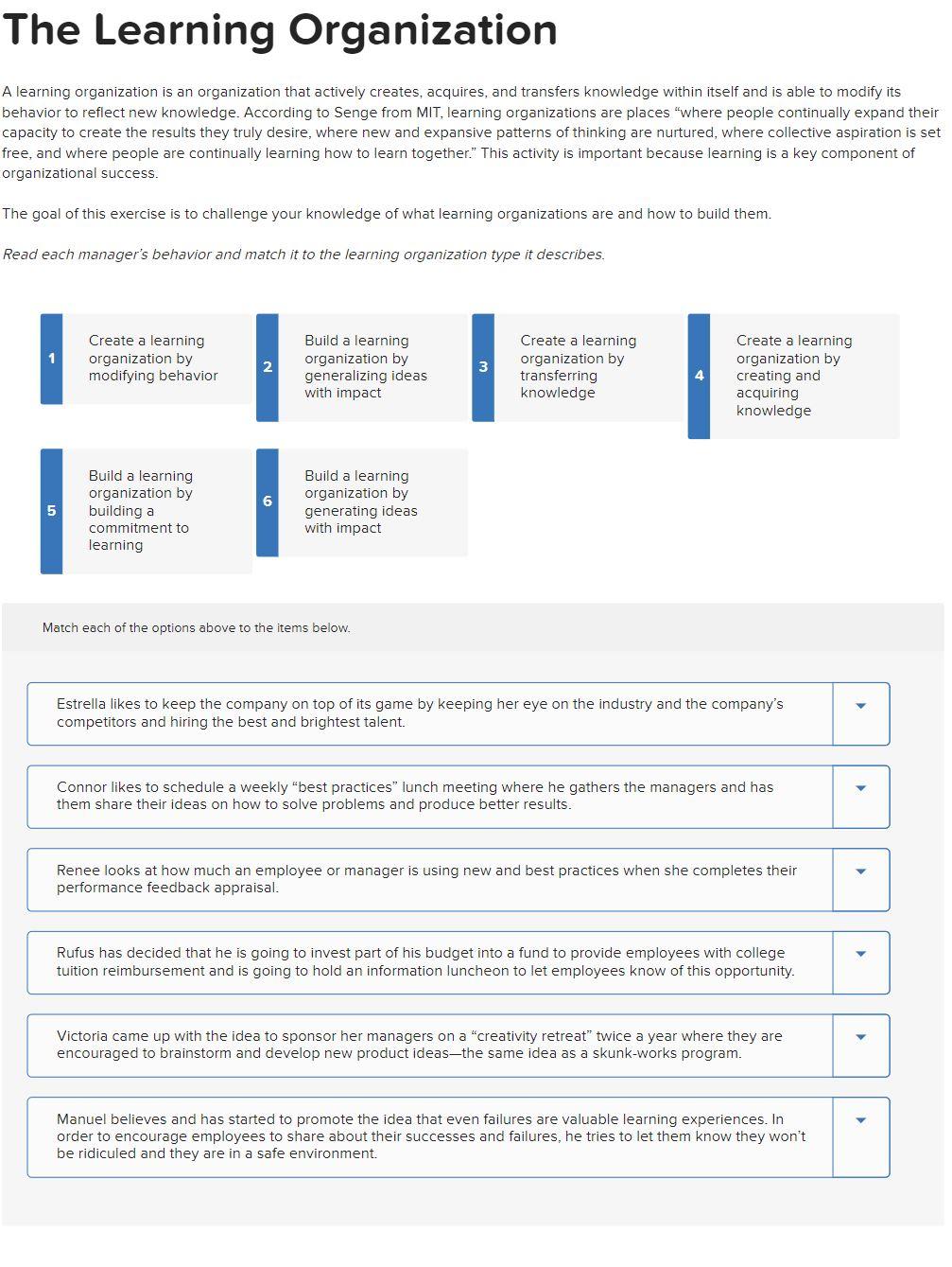 The Learning Organization A learning organization