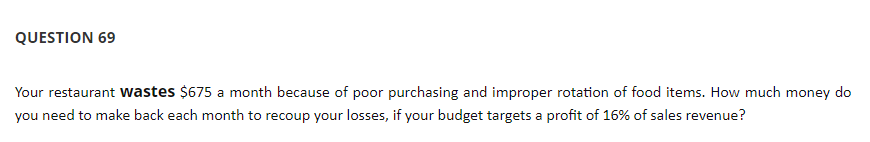 purchasing for chefs math problem QUESTION 69