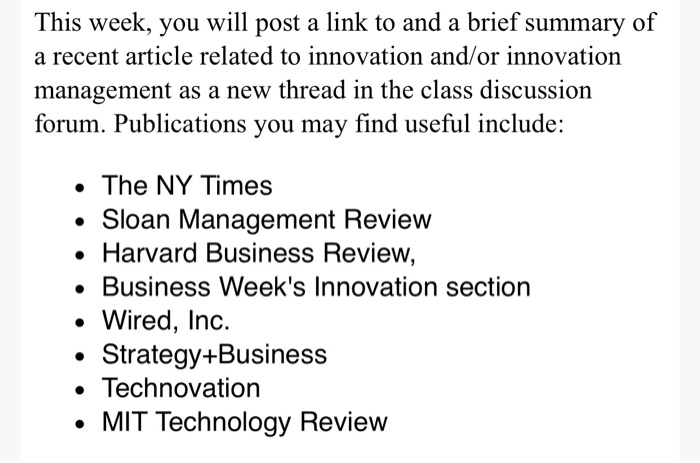 This week, you will post a link to and a brief