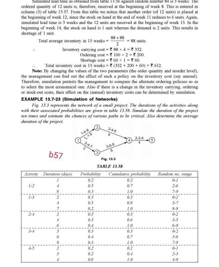 . Simulated lead time as obtained from table