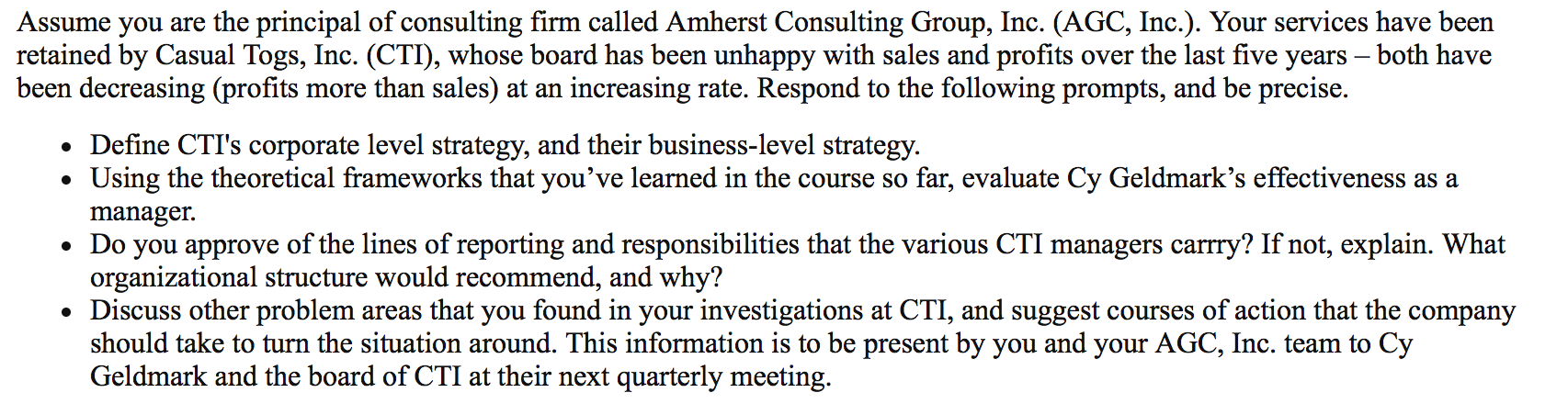 Casual Togs, Inc. From: Organizational Behavior