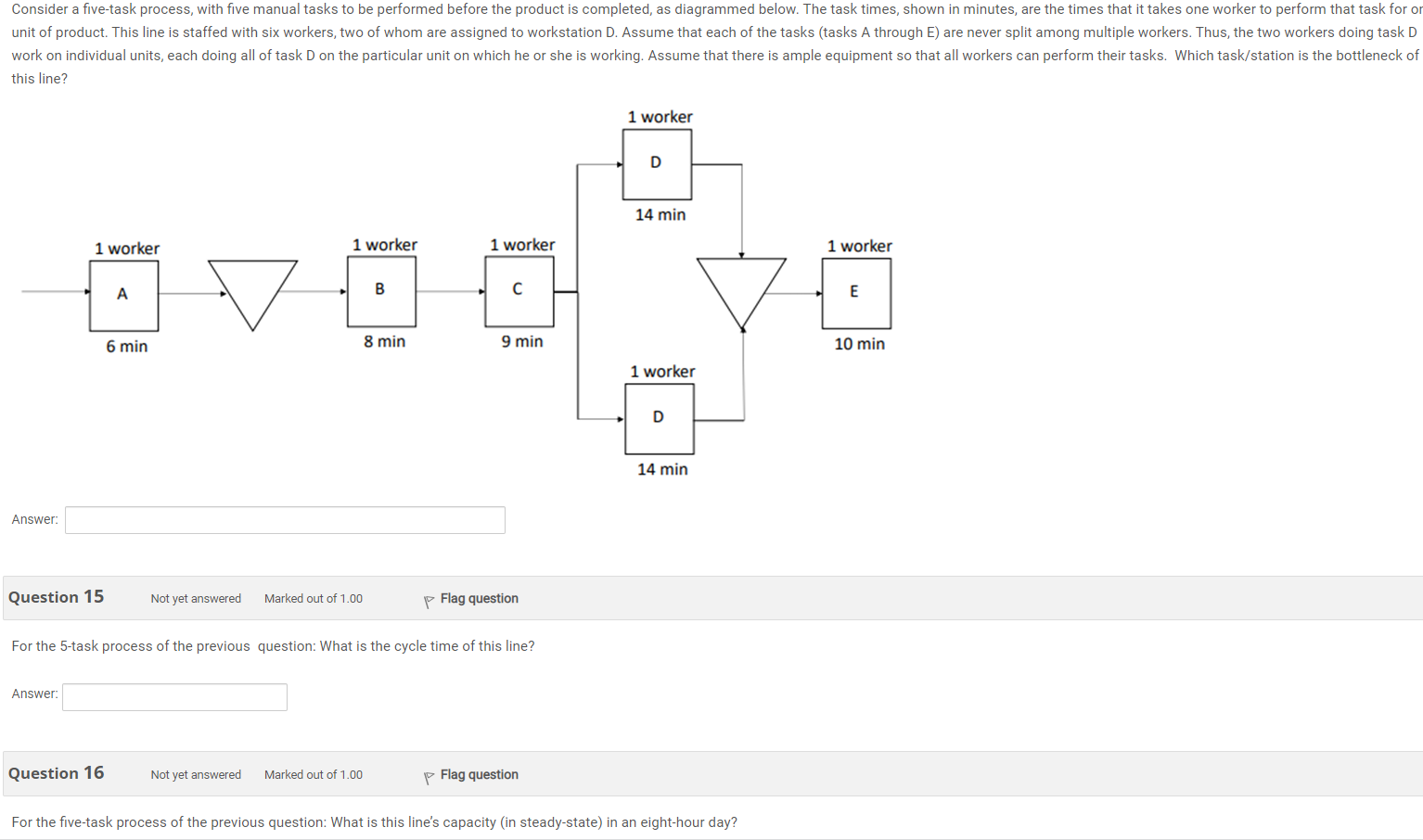 Consider a five-task process, with five manual