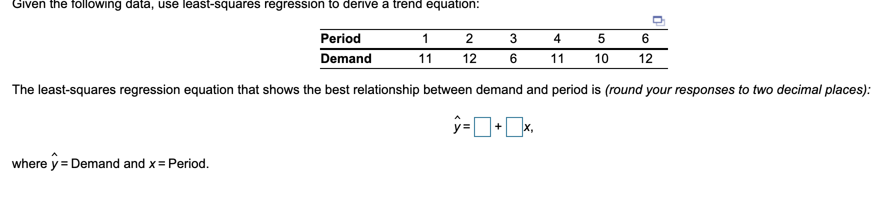 Given the following data, use least-squares