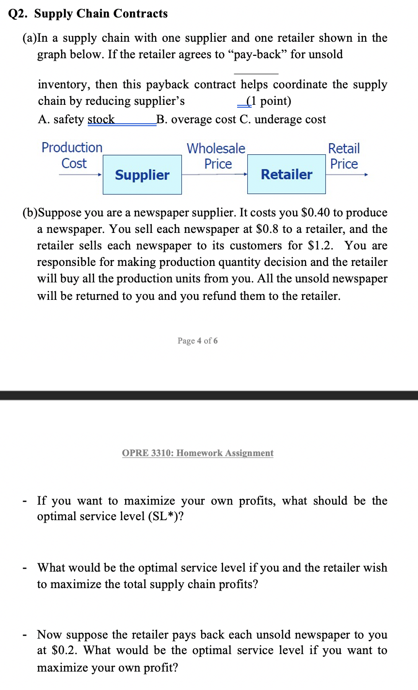 undefined Q2. Supply Chain Contracts (a)In a