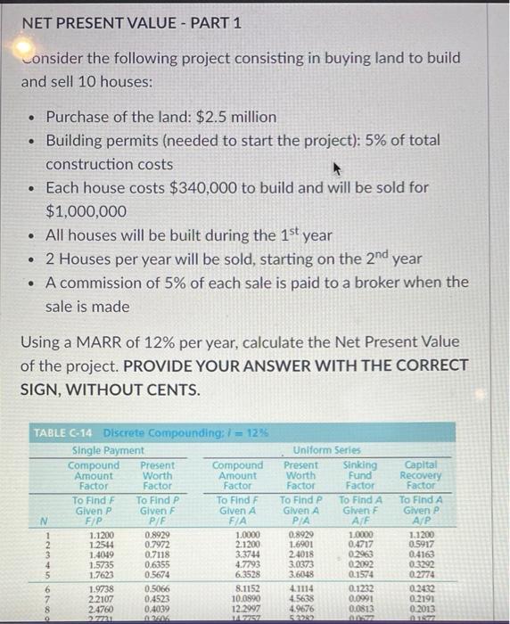 Solve the problems please! :) NET PRESENT VALUE -