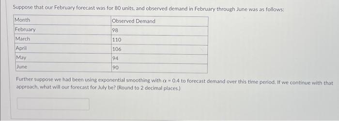Suppose that our February forecast was for 80