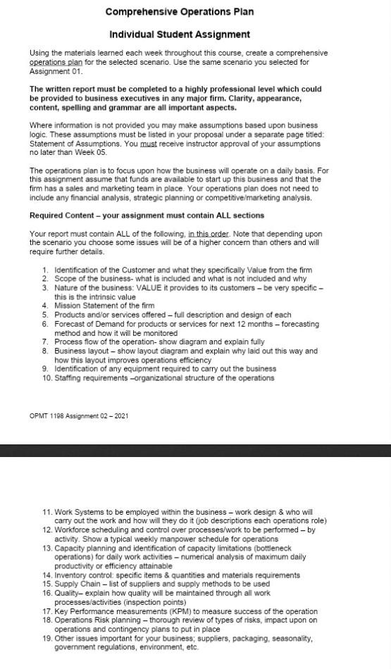 Comprehensive Operations Plan Individual Student