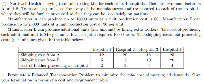 (1). Northwell Health is trying to obtain testing
