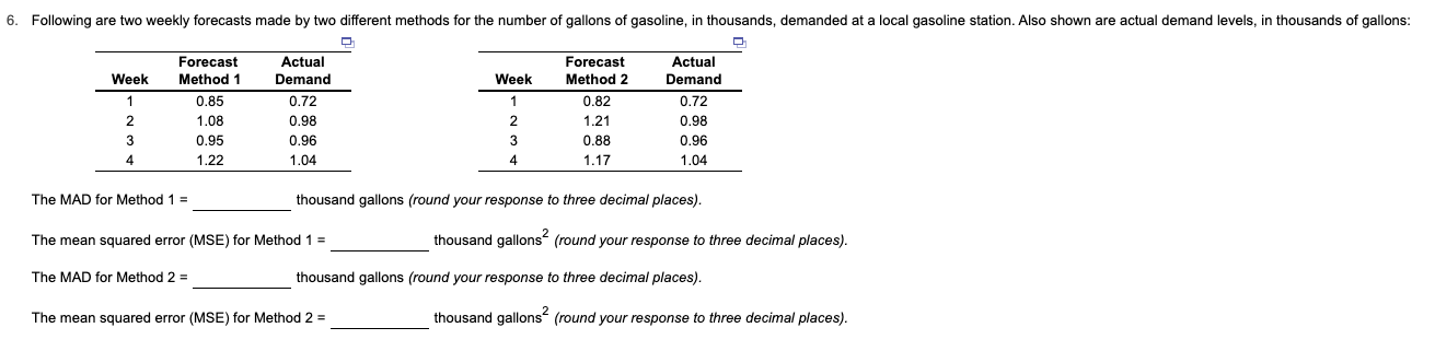 6. Following are two weekly forecasts made by two