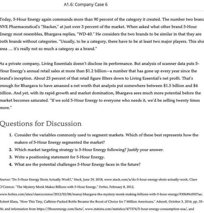 A1.6: Company Case 6 Today, 5-Hour Energy again