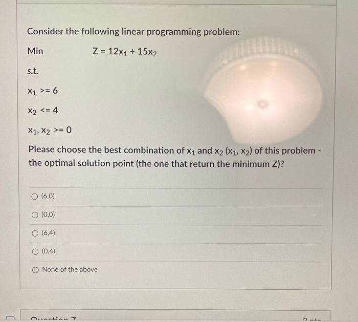 Consider the following linear programming