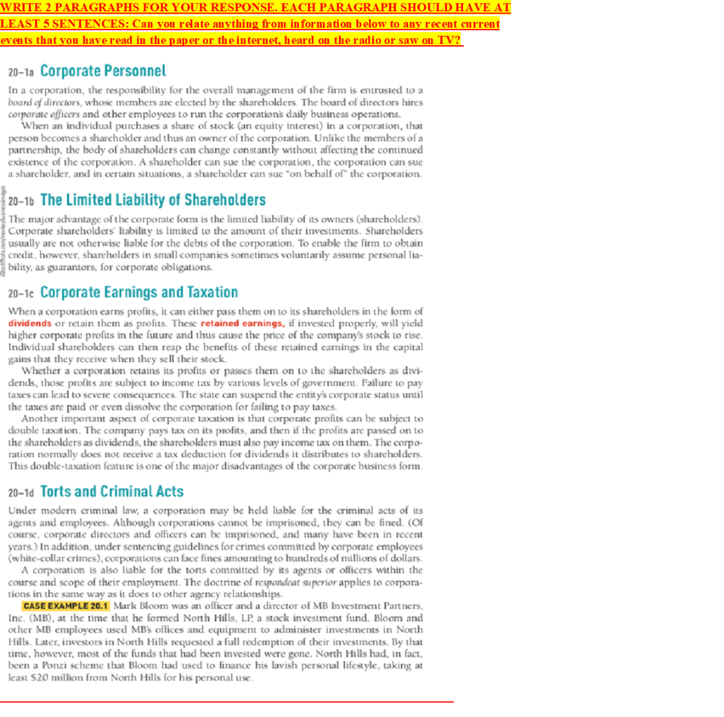 WRITE 2 PARAGRAPHS FOR YOUR RESPONSE. EACH