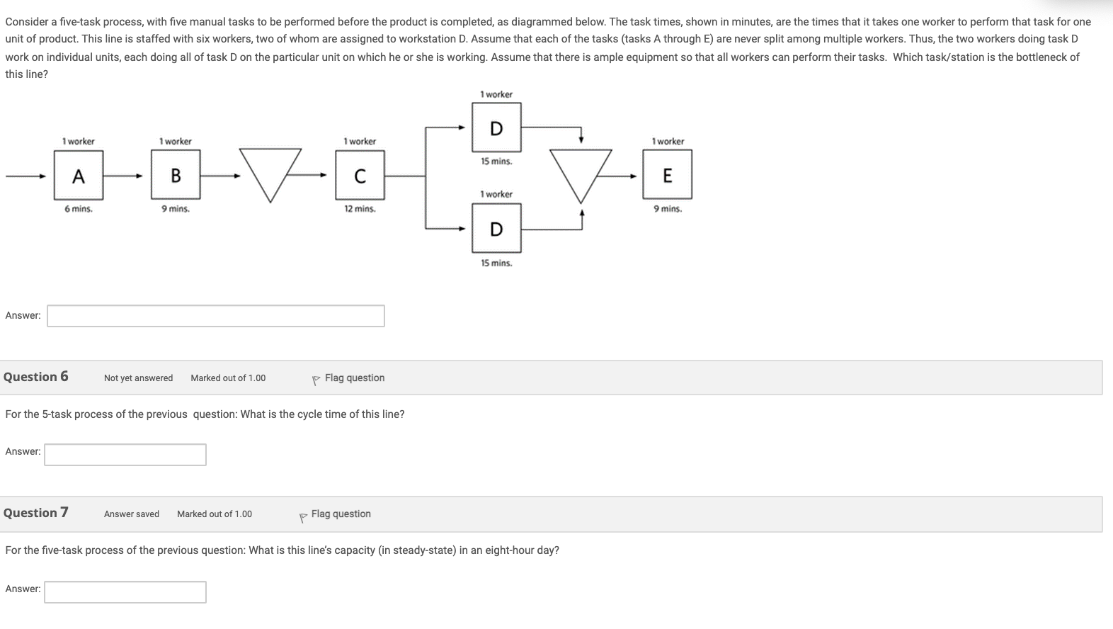 Consider a five-task process, with five manual