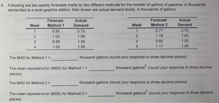 6. Following are two weekly forecasts made by two