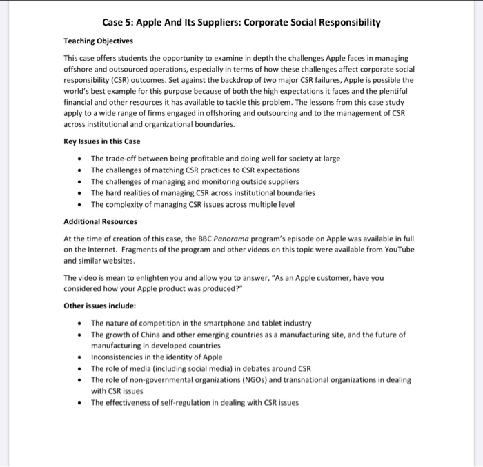 Case 5: Apple And Its Suppliers: Corporate Social
