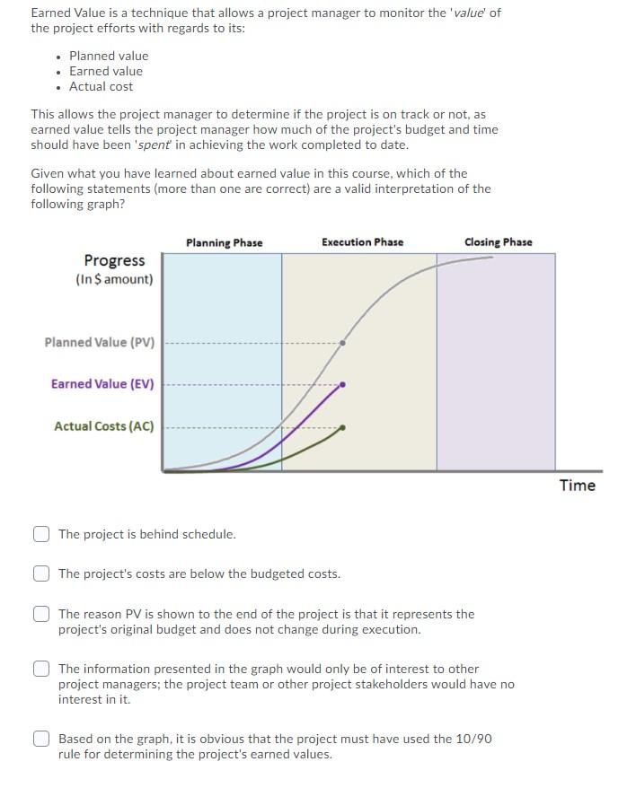 Earned Value is a technique that allows a project