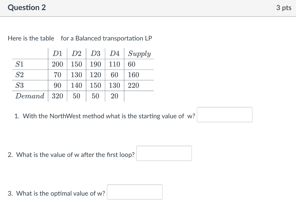 Question 2 3 pts Here is the table for a Balanced