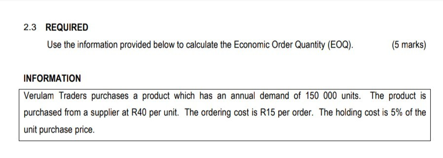 QUESTION 2 (20 Marks) 2.1 REQUIRED Use the
