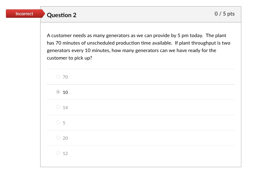 Incorrect Question 2 0/5 pts A customer needs as
