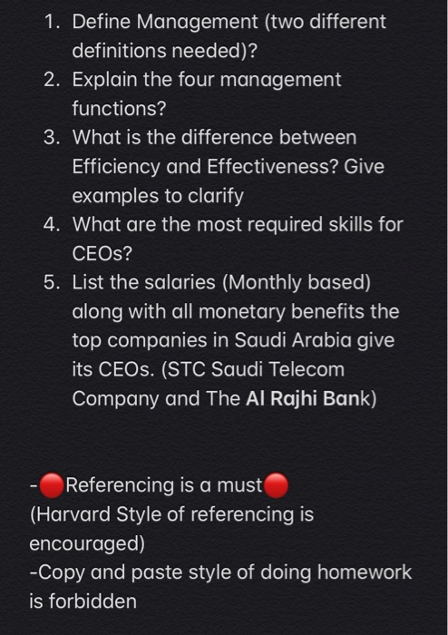 1. Define Management (two different definitions