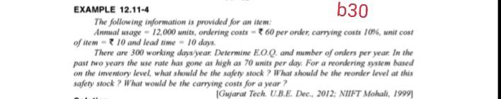 . EXAMPLE 12.11-4 b30 The following information