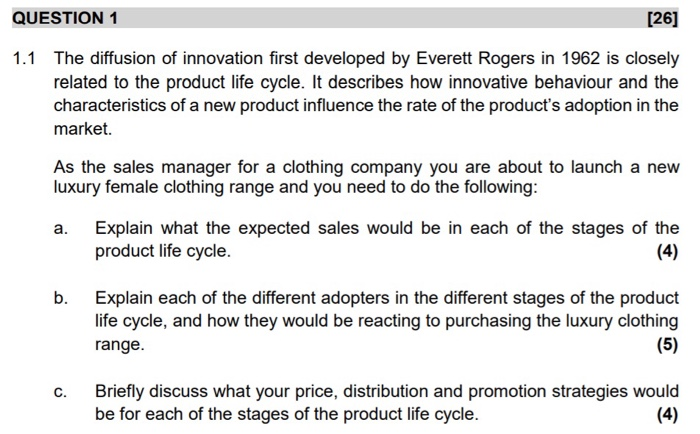 QUESTION 1 [26] 1.1 The diffusion of innovation