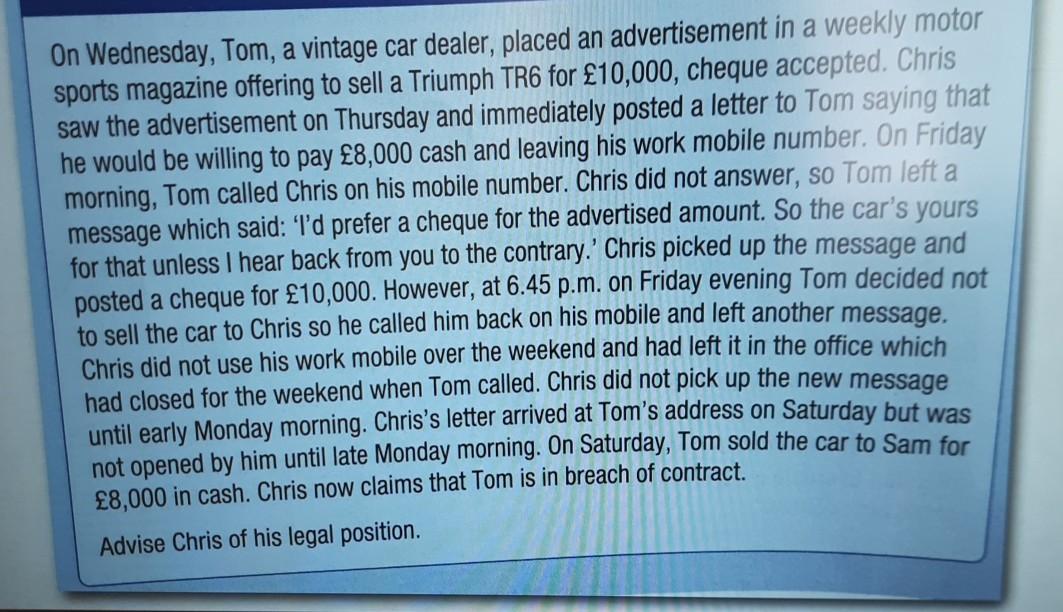 On Wednesday, Tom, a vintage car dealer, placed