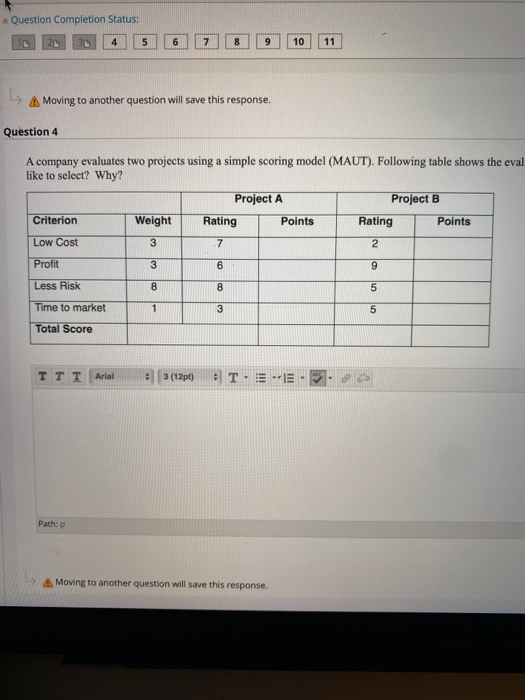 what are the total scores for project A and B?