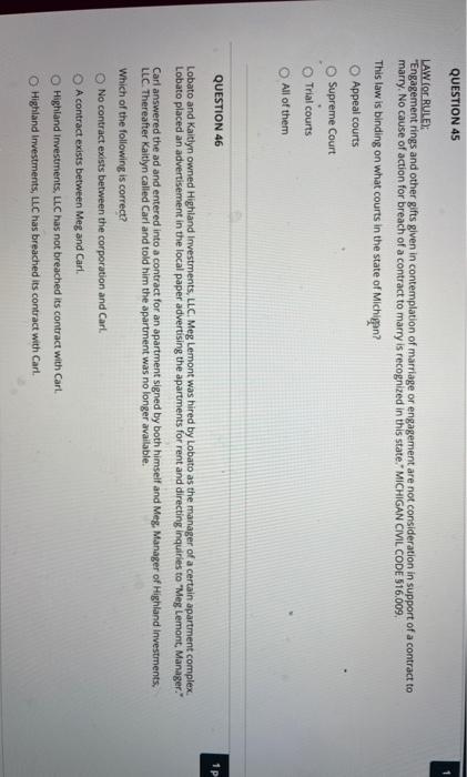 QUESTION 45 LAW (or RULE; "Engagement rings and