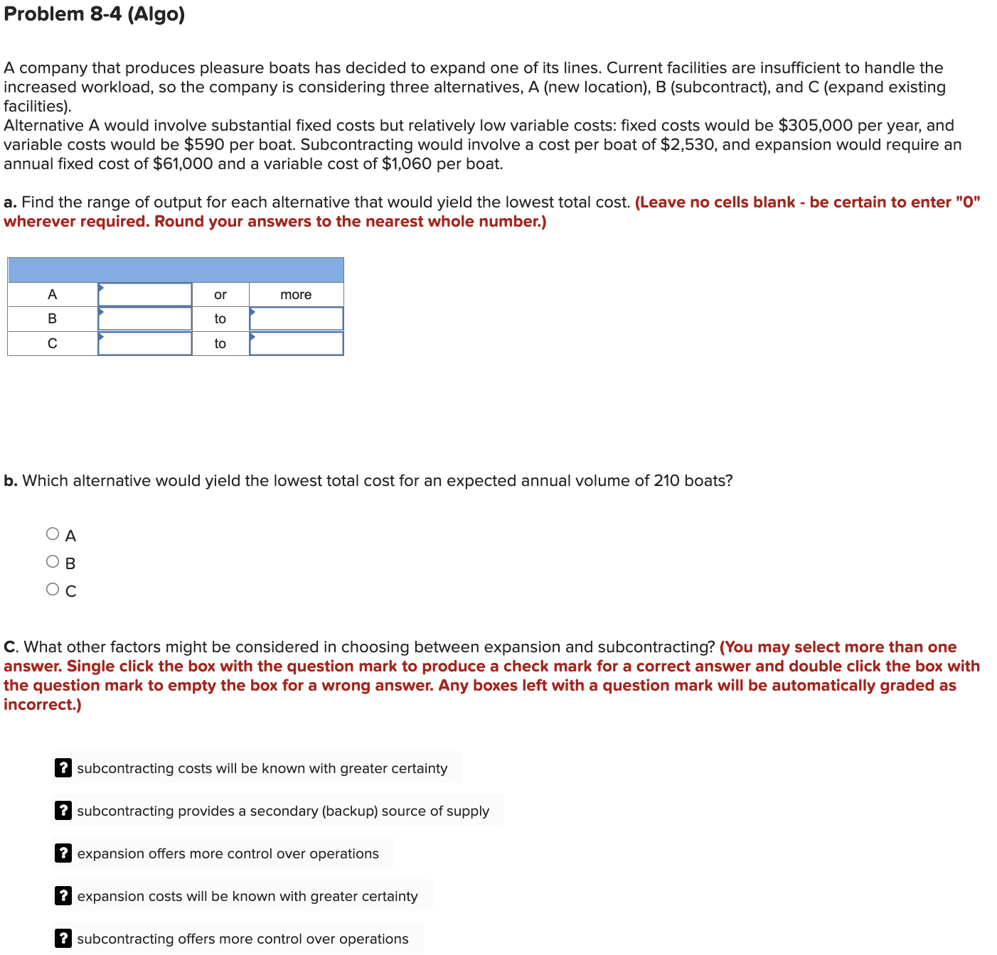 Problem 8-4 (Algo) A company that produces