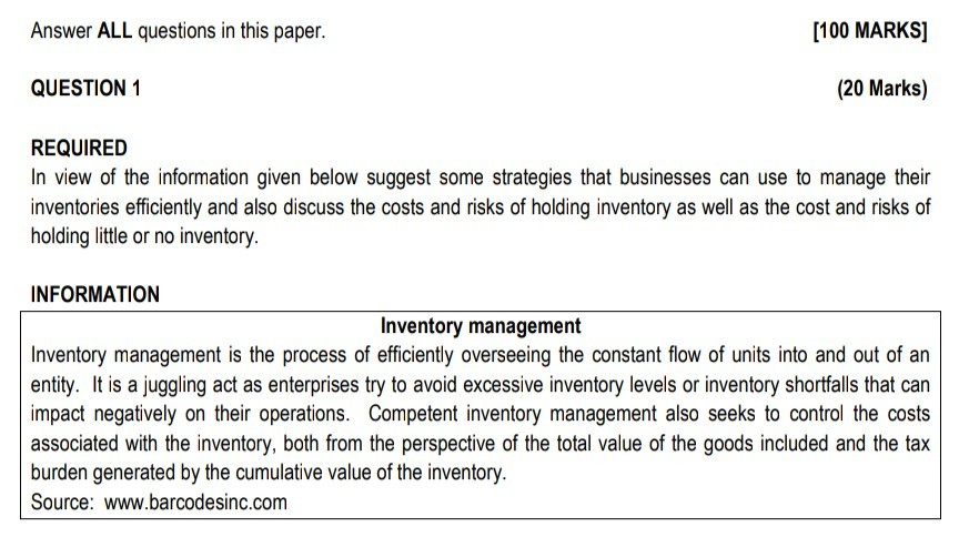 Answer ALL questions in this paper. [100 MARKS]