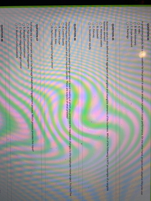 QUESTION 44 In predictive projects, thesco,