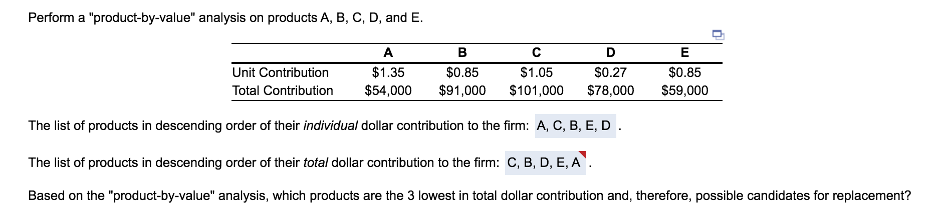 Perform a "product-by-value" analysis on products