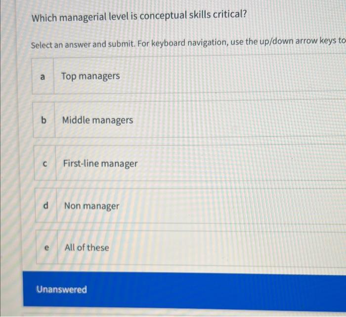 Which managerial level is conceptual skills