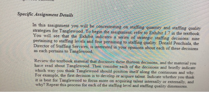 Tanglewood Casebook Specific Assignment Details