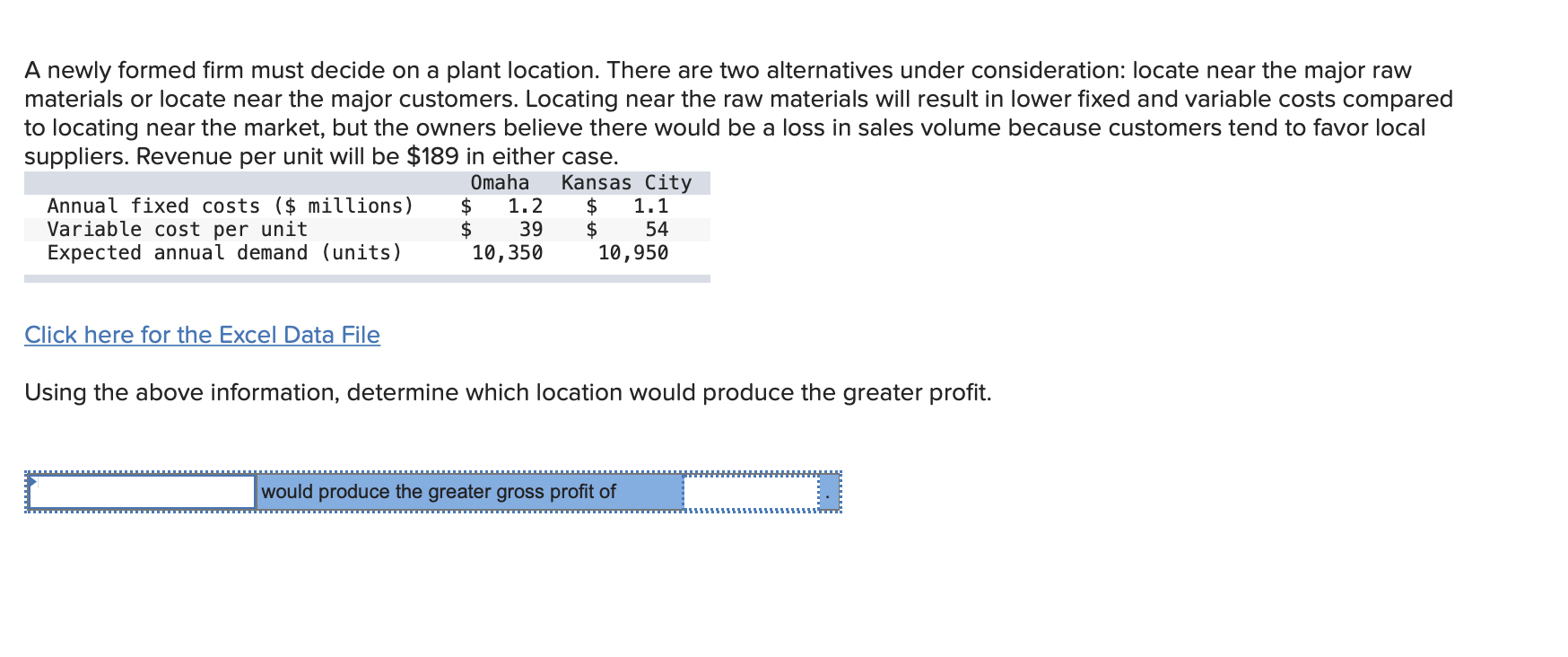 A newly formed firm must decide on a plant