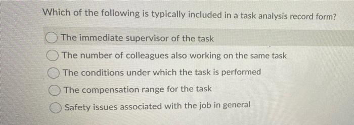 Which of the following is typically included in a