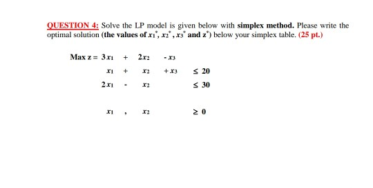 QUESTION 4: Solve the LP model is given below