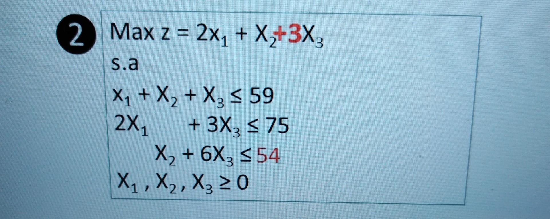 Simplex method 2 Max z = 2X1 + X+3X3 S.a X1 + X2