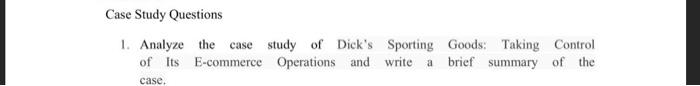 Case Study-Dick's Sporting Goods: Taking Control