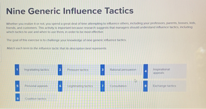 Nine Generic Influence Tactics Whether you
