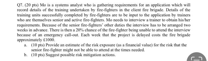 project management Q7. (20 pts) Mo is a systems