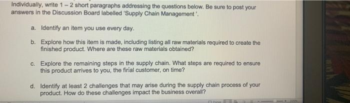 Individually, write 1 - 2 short paragraphs