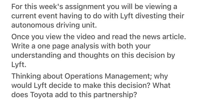 For this week's assignment you will be viewing a