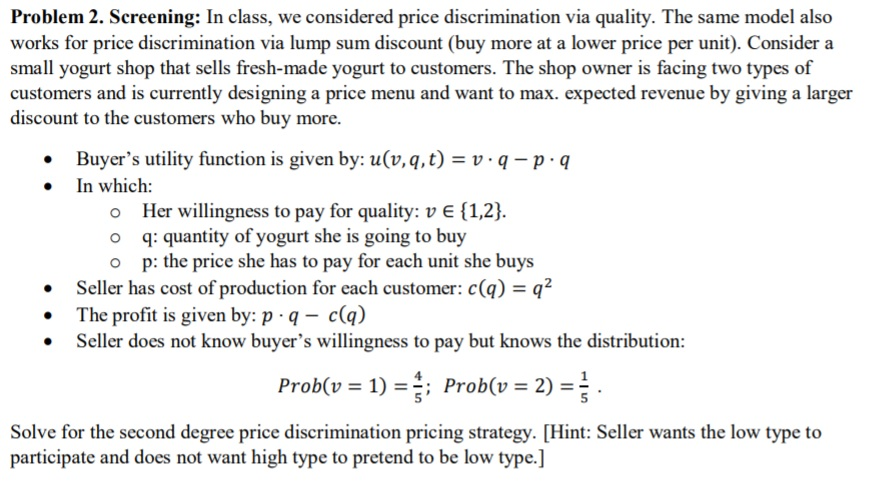 Problem 2. Screening: In class, we considered